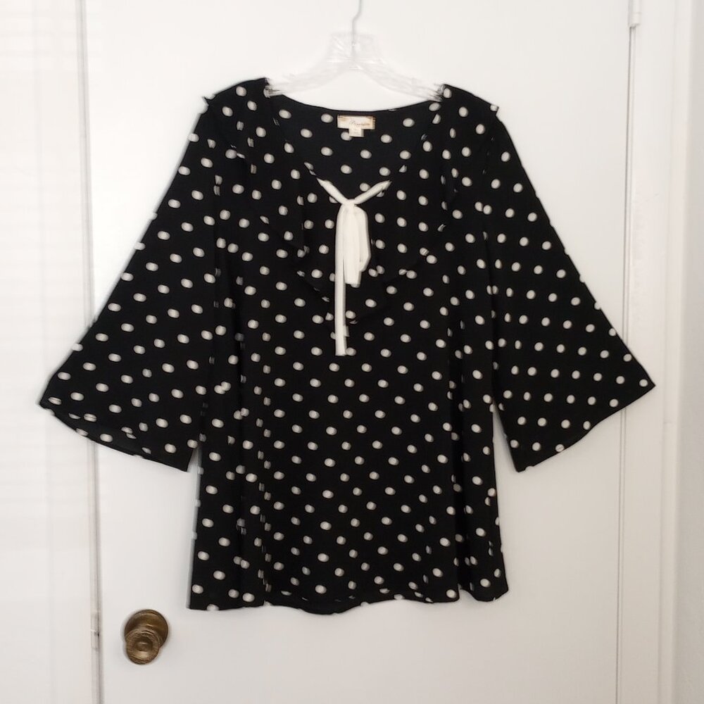 Misia Black & White Polka Dot Ruffle Blouse